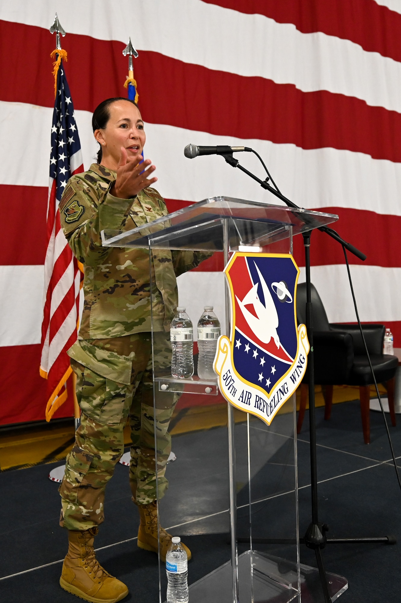 Commander at podium