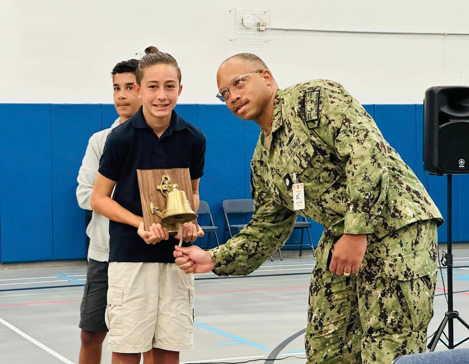 NAVAL BASE GUAM (Aug. 21, 2023) – U.S. Naval Base Guam (NBG) Executive Officer Cmdr. Phil Smith and NBG Command Master Chief Adam Eaker marked the official start of the school year with a bell-ringing ceremony at Cmdr. William C. McCool Elementary and Middle School on NBG Aug. 21.