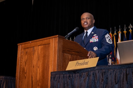 Senior Enlisted Advisor Tony L. Whitehead, the National Guard's top enlisted leader, addresses the second business session of the 52nd Annual Conference of the Enlisted Association of the National Guard of the United States at the Mayo Civic Center, Rochester, Minnesota, Aug 14, 2023.