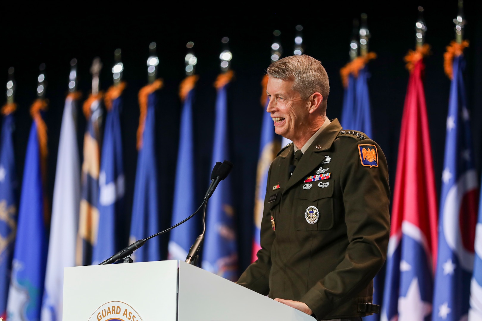 Army Gen. Daniel Hokanson, chief, National Guard Bureau, addresses attendees at the 145th National Guard Association of the United States General Conference, Reno, Nevada, Aug. 19, 2021.