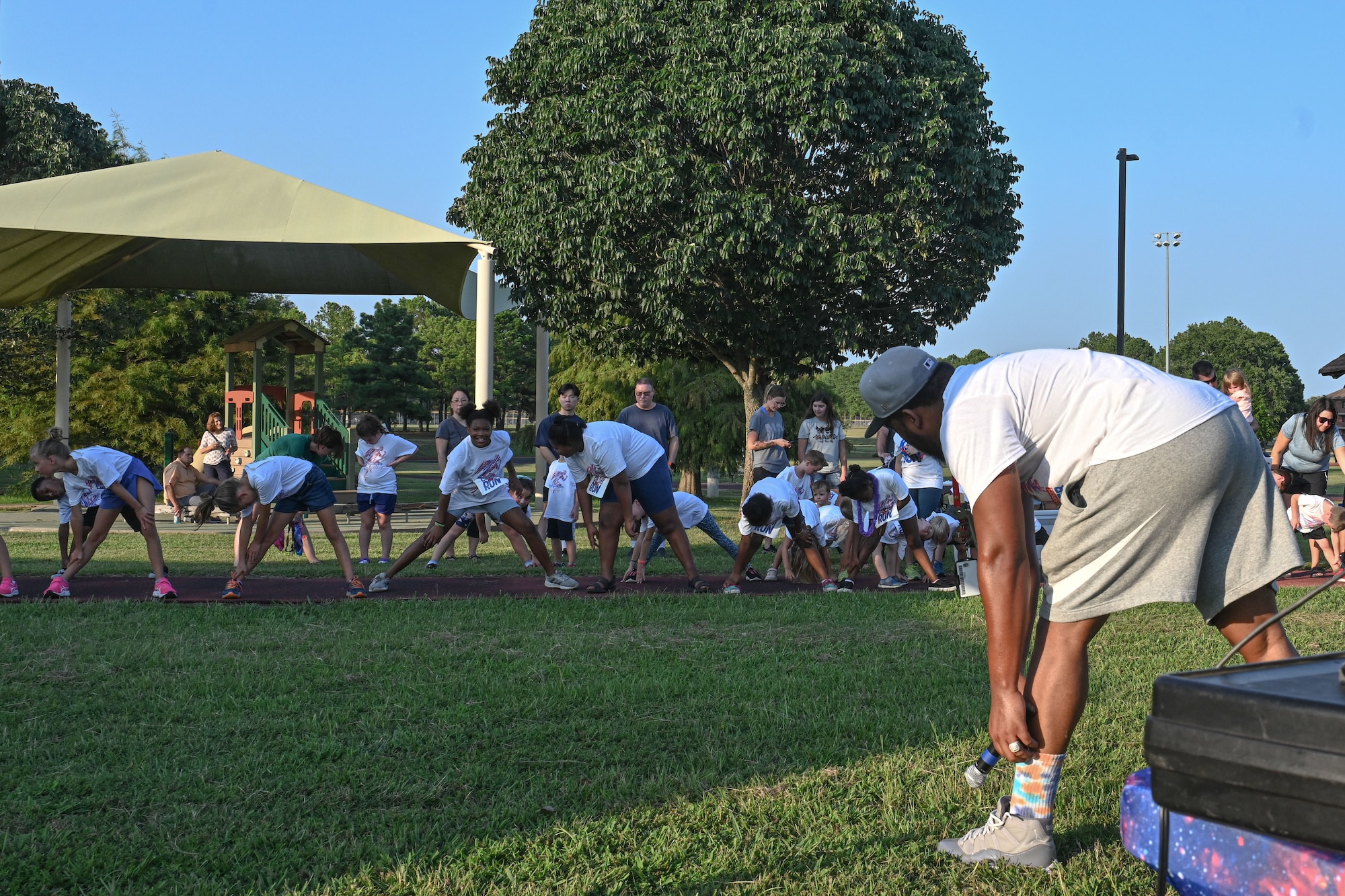 children stretch before a run