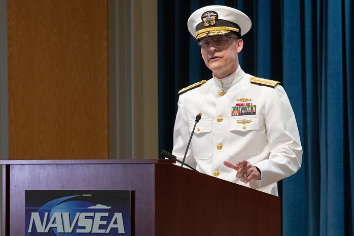 Rear Adm. William Greene relieved Rear Adm. Eric Ver Hage as Commander, Navy Regional Maintenance Center (CNRMC) and Director, Surface Maintenance, Modernization and Sustainment, Naval Sea Systems Command (SEA 21) during a ceremony at the Washington Navy Yard. Vice Admiral Bill Galinis, Commander, NAVSEA, hosted the event. (U.S. Navy photo by Laura Lakeway)
