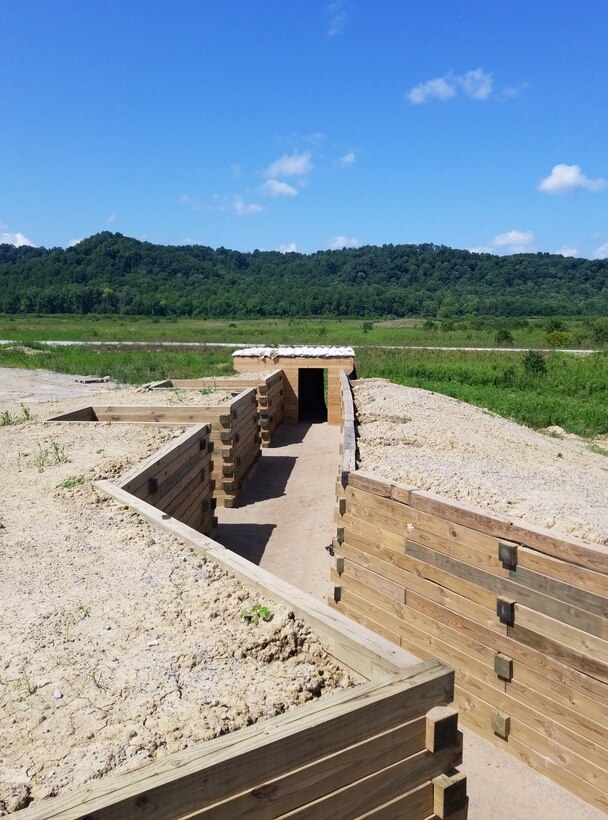 A battlefield trench and machine gun bunker of Fort Knox’s digital air-ground integration range are completed and are awaiting revegetation.