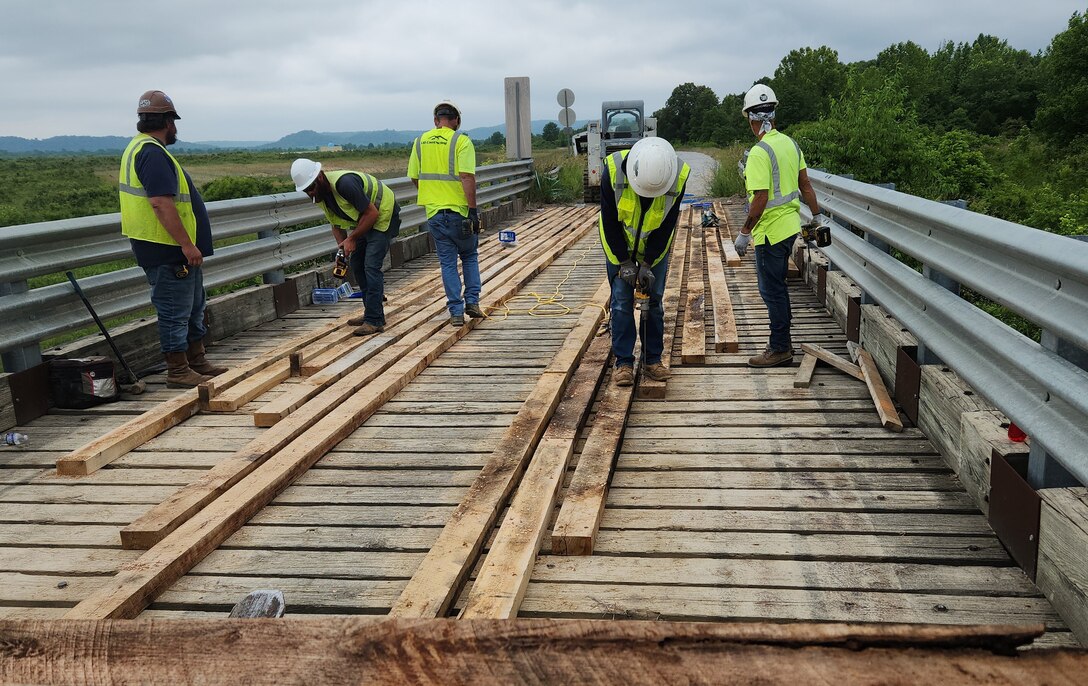 The tank bridge that provides access across the Rolling Fork River is refurbished to ensure safe access down range.