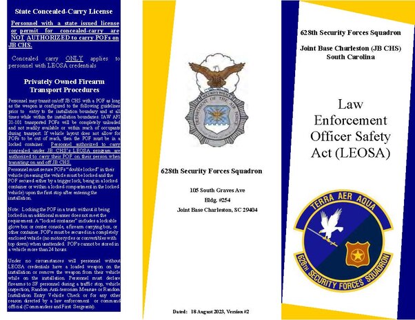 State Concealed-Carry License Personnel with a state issued license or permit for concealed-carry are NOT AUTHORIZED to carry POFs on JB CHS. Concealed carry ONLY applies to personnel with LEOSA credentials.