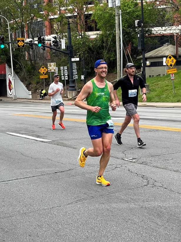 Craig Coombs, chief, Environmental Support section pictured during his first marathon – the 2012 Kentucky Derby Marathon.