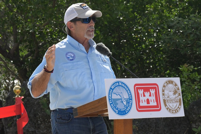 The U.S. Army Corps of Engineers celebrated the completion of the Biscayne Bay Coastal Wetlands Project S-709 Pump Station project with a ribbon cutting ceremony Aug. 22, 2023 in the Biscayne National Park.