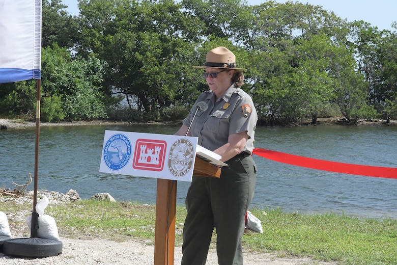 The U.S. Army Corps of Engineers celebrated the completion of the Biscayne Bay Coastal Wetlands Project S-709 Pump Station project with a ribbon cutting ceremony Aug. 22, 2023 in the Biscayne National Park.