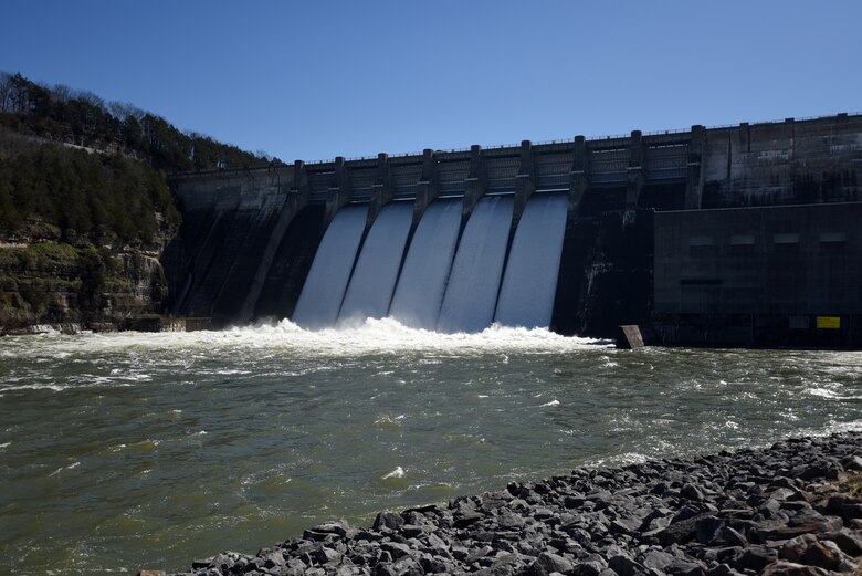 A dam releases water