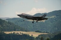 Photo of an F-35A Lightning IIs from the Vermont Air National Guard's 158th Fighter Wing landing at Hinterstoisser Air Base from the first ever training sortie between Vermont and Austria since signing their State Partnership Program agreement, Zeltweg, Austria, June 17, 2023.