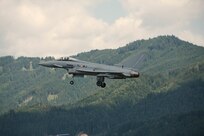 Photo of a Eurofighter Typhoons from the Austrian Air Force's Airspace Surveillance Wing, land at Hinterstoisser Air Base from the first ever training sortie between Vermont and Austria since signing their State Partnership Program agreement, Zeltweg, Austria, June 17, 2023.