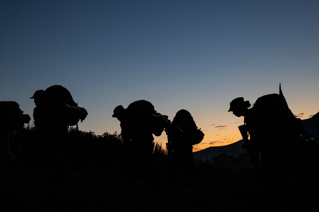 U.S. Marine Corps recruits with Charlie Company, 1st Recruit Training Battalion, hike up the "Reaper" during the final portion of the crucible on Marine Corps Base Camp Pendleton, Calif., Aug. 23, 2023. The Crucible is a 54-hour exercise where recruits apply the knowledge they have learned throughout recruit training, to earn the title of United States Marines. (U.S. Marine Corps photo by Sgt. Yvonna Guyette)