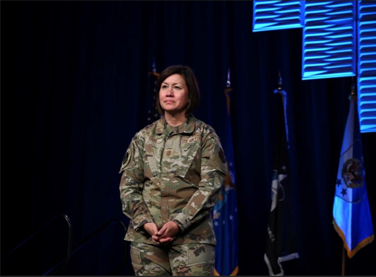Chief Master Sgt. of the Air Force JoAnne S. Bass speaks with more than 3,000 Airmen and Guardians at the 2023 Air Force Sergeants Association Professional Education and Development Symposium in Dallas, Texas, Aug. 9, 2023. The Department of the Air Force senior leaders focused on understanding the strategic competition, the role of service members in building the Force of the Future, professional development, networking and insights from senior service leaders. (U.S. Air Force photo)