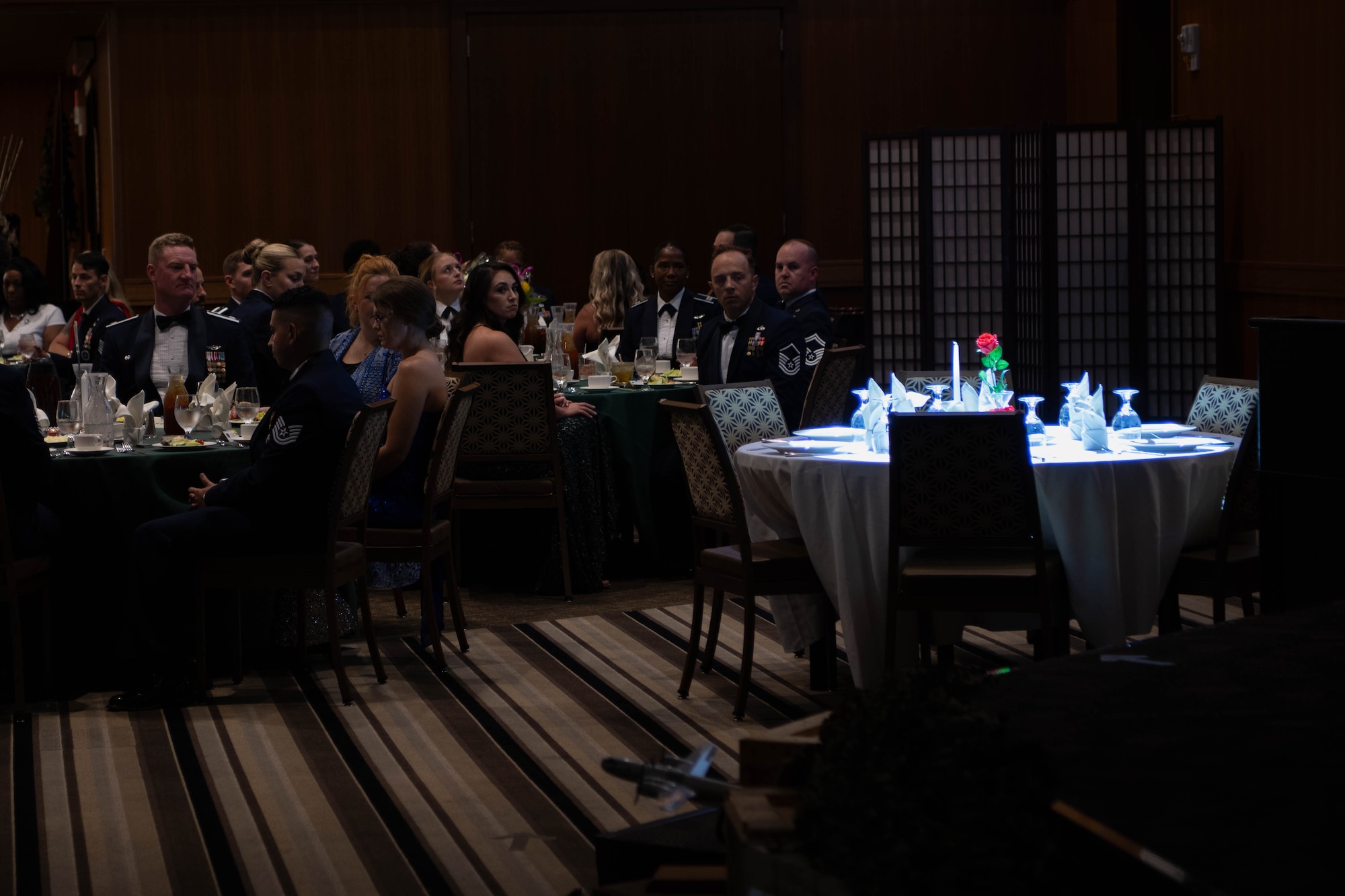 Spotlight shinning over the POW/MIA memorial table
