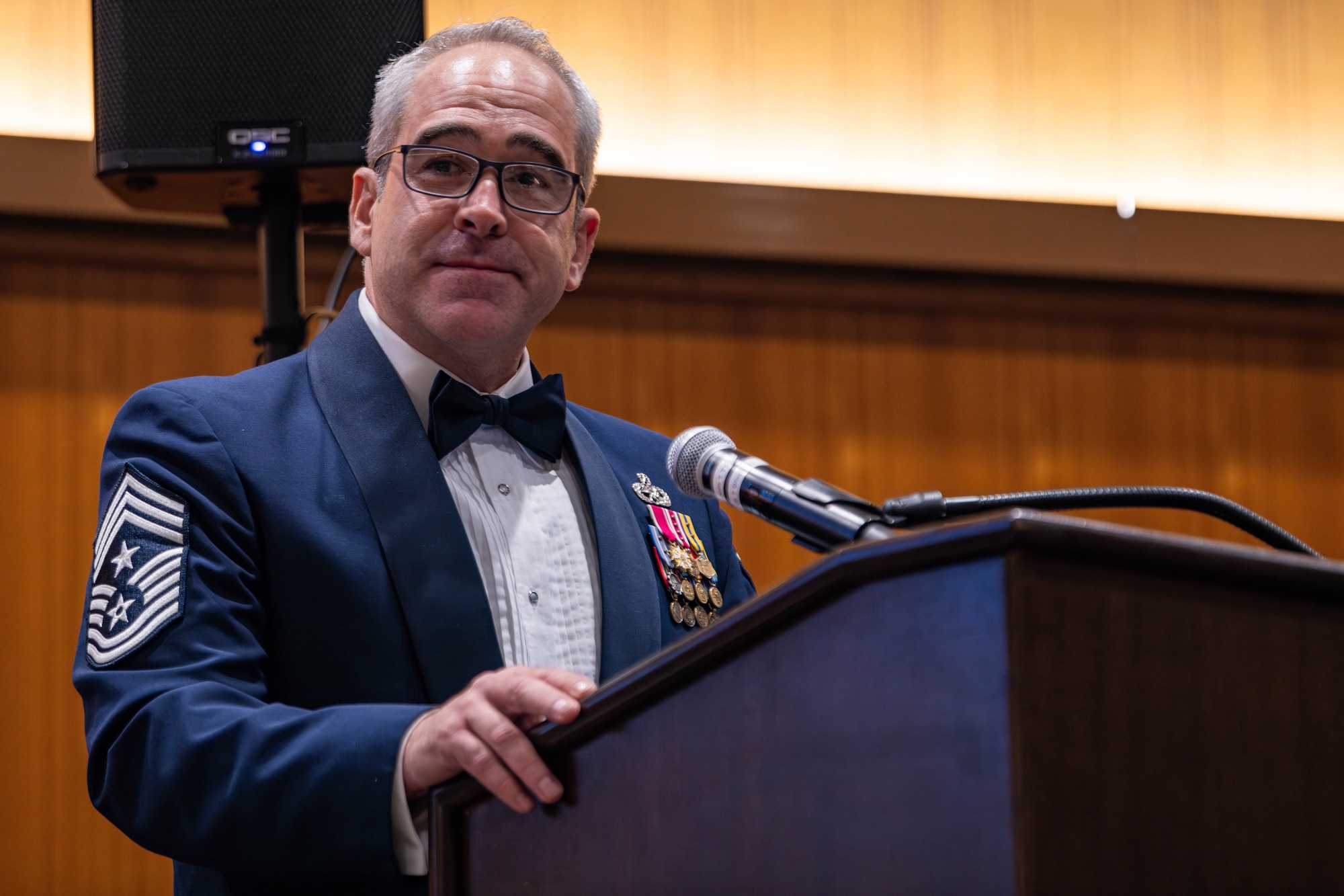 Chief Berg delivers a speech during the senior noncommissioned officer induction ceremony