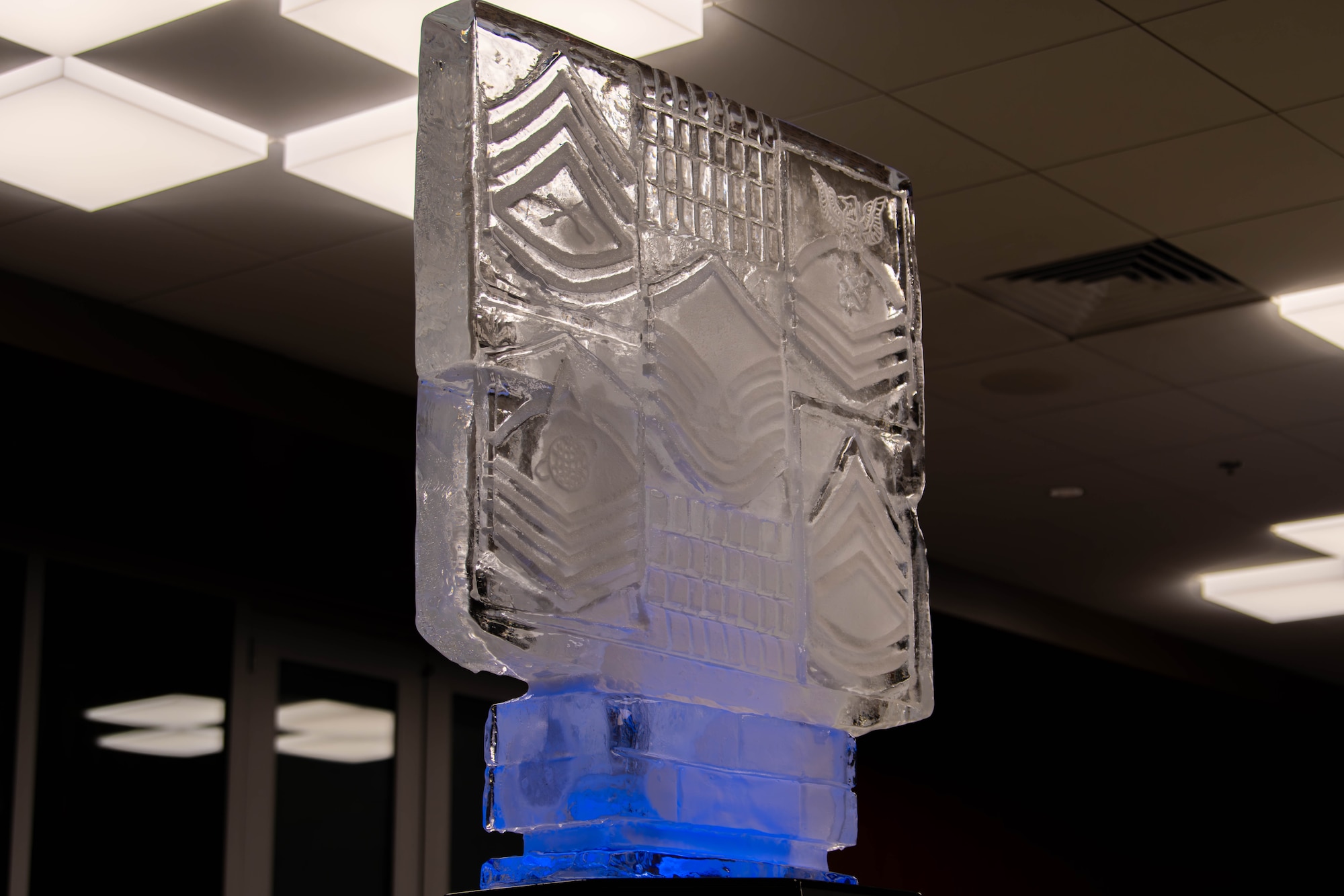 Ice sculpture displaying the SNCO enlisted ranks during the SNCO induction ceremony