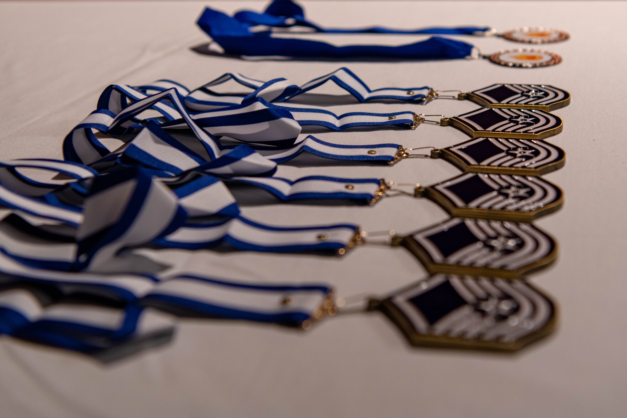 U.S. Air Force Master Sgt. medallions displayed during the SNCO induction ceremony