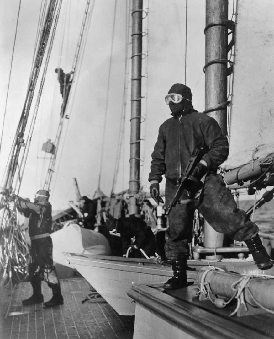 Corsair Fleet members on the lookout for U-boats in cold weather off the East Coast. (U.S. Coast Guard photo)