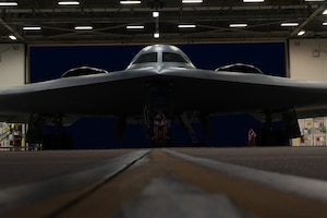 A B-2 Spirit is prepared for a Bomber Task Force mission