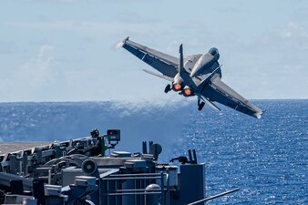 VFA-115 launches from USS Ronald Reagan (CVN 76) during flight operations in the Philippine Sea.