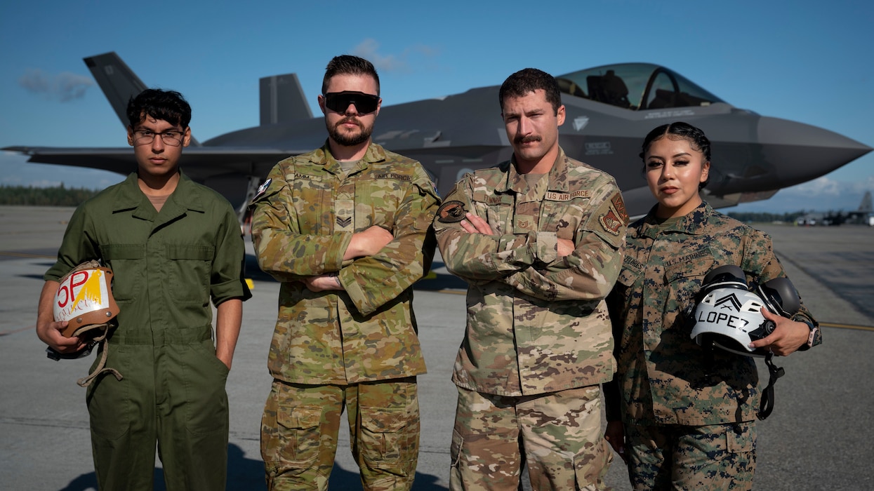 Red Flag-Alaska 23-3 participants support the F-35 Lightning II and EA-18G Growler mission at Eielson Air Force Base, Alaska, Aug. 15, 2023. Service members from the Royal Australian Air Force, U.S. Air Force, U.S. Marine Corps and U.S. Navy participated in this exercise, which serves as an ideal platform for international engagement and enables all involved to exchange tactics, techniques and procedures while improving interoperability. (U.S. Air Force photo by Senior Airman Megan Estrada)