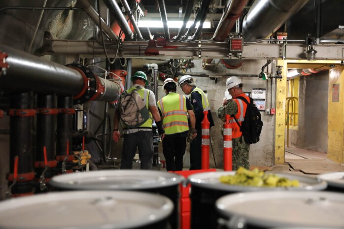 Regulators from the U.S. Environmental Protection Agency and Hawaii Department of Health perform a visual verification of protective measures installed in the Red Hill Bulk Fuel Storage Facility (RHBFSF), Halawa, Hawaii, Aug. 24, 2023. Joint Task Force-Red Hill (JTF-RH) installed these new measures to protect the aquifer and minimize environmental impact in the unlikely event of a spill during the repacking of fuel lines. JTF-RH is in phase three of its five-phase defueling plan. Personnel are focused on completing quality control tasks, training, response preparation, the National Environmental Policy Act Environmental Assessment, regulatory approvals and operational planning for all future major milestones. This extensive preparatory work will help ensure the safe and expeditious defueling of the RHBFSF. (DoD photo by U.S. Army Staff Sgt. Randall E. Corpuz)