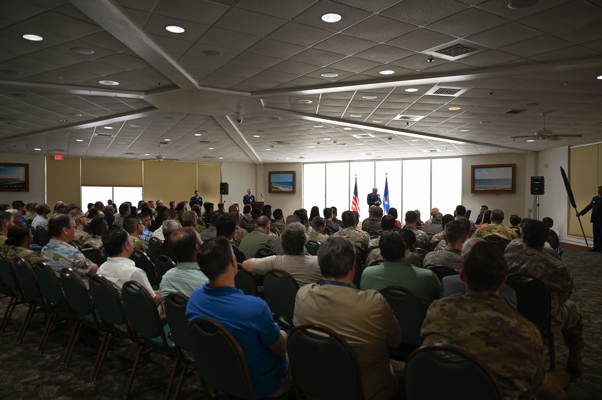 U.S. Air Force Col. Robert Cocke, 350th Spectrum Warfare Group commander, gives opening remarks during the activation of the 350th Spectrum Warfare Group Detachment 1 at Eglin Air Force Base, Fla., Aug. 25, 2023. The Det supports mission data file reprogramming efforts for command and control platforms, combat rescue platforms and expendables for the Combat Air Force. (U.S. Air Force photo by Capt. Benjamin Aronson)