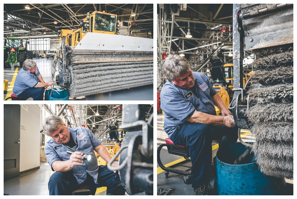 A mechanical performing maintenance.