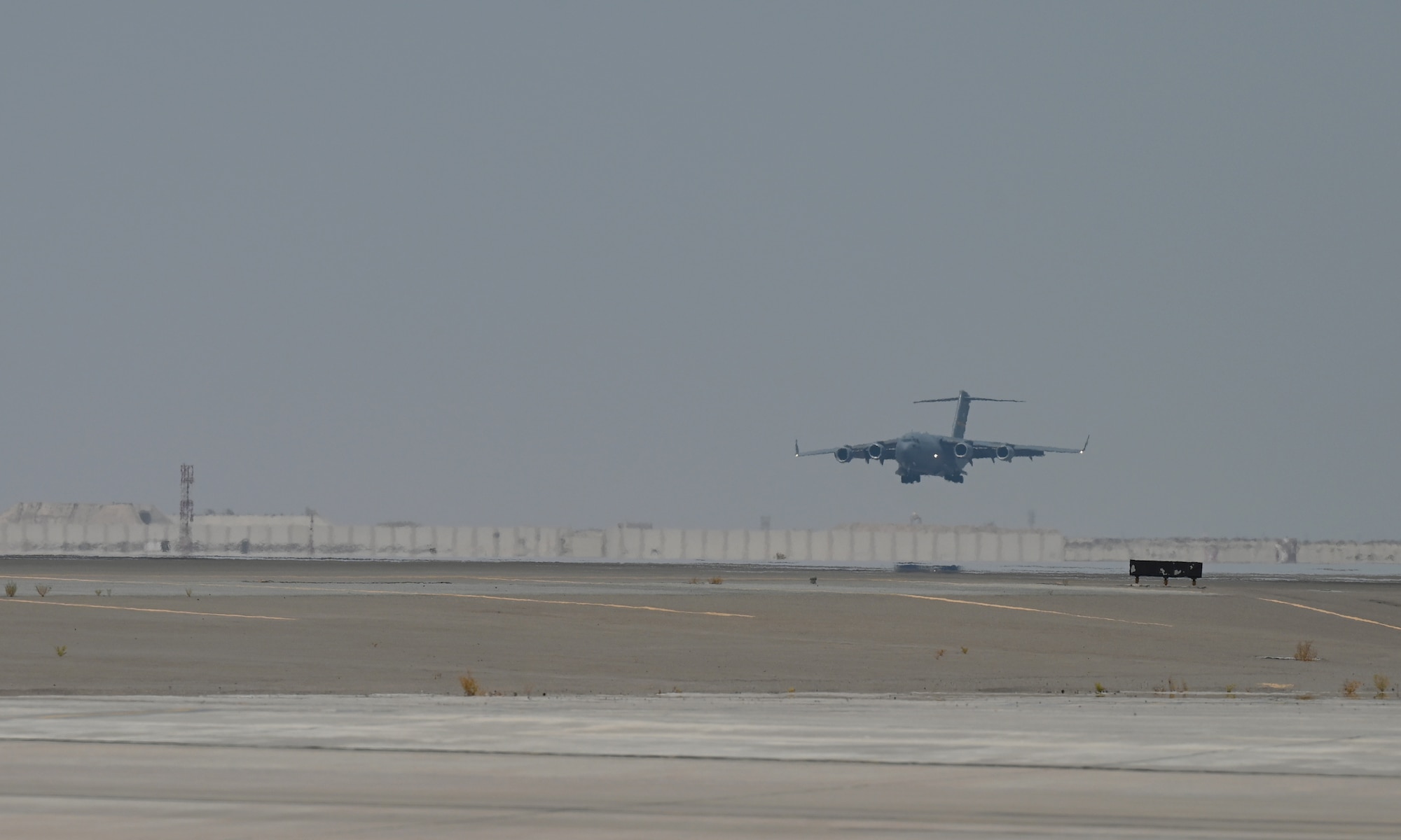 A photo of an aircraft landing.