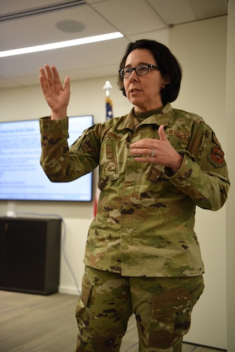 Image of an Airman talking.