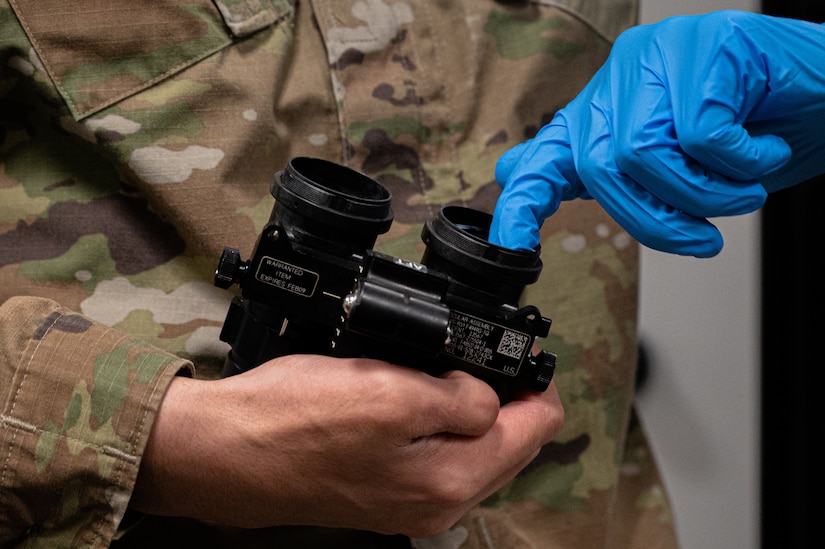 305th Operations Support Squadron aircrew flight equipment technician, converts legacy green night vision goggles to white phosphor NVGs for the KC-46A Pegasus at Joint Base McGuire-Dix-Lakehurst, N.J.