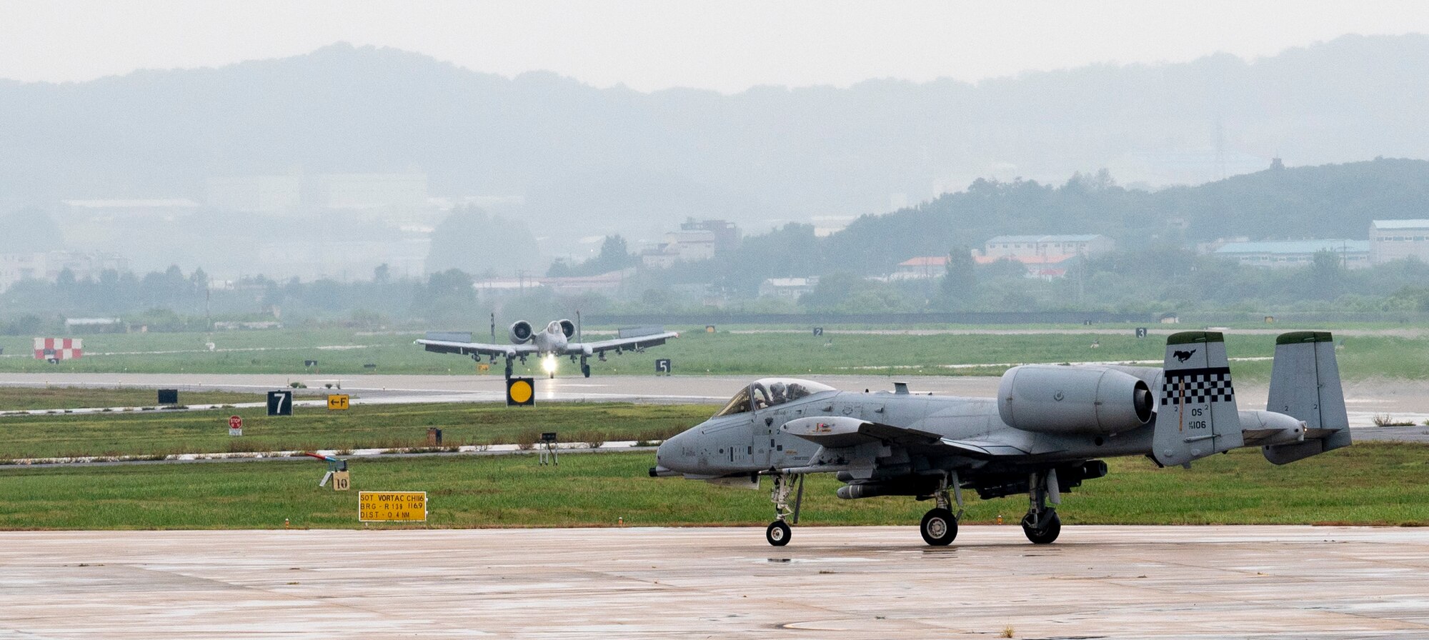 A U.S. Air Force A-10 Thunderbolt II returns from a flight training mission at Osan Air Base, Republic of Korea, Aug. 28, 2023.