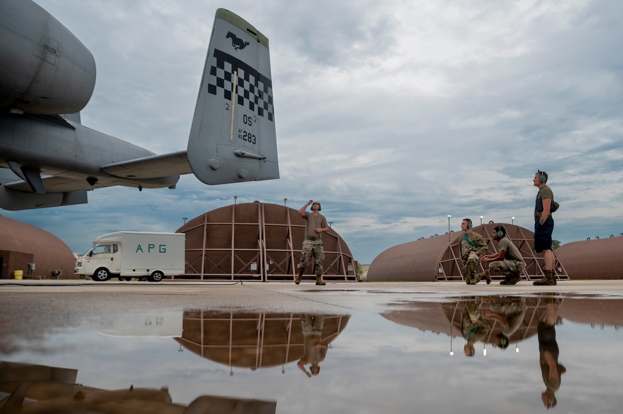 U.S. Air Force Airmen assigned to the 25th Fighter Generation Squadron perform routine checks on an A-10 Thunderbolt II at Osan Air Base, Republic of Korea, Aug. 28, 2023.