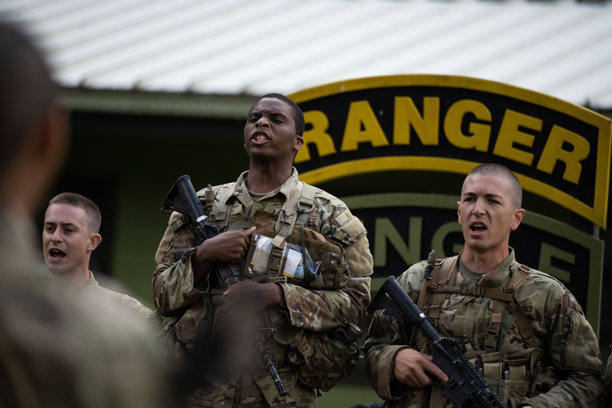 Ranger Assessment Course students recite the Ranger Creed, May 23, 2023, Schofield Barracks, Hawaii. The Air Force RAC is a 20-day course that is designed to assess the physical and mental toughness of Airmen and Guardians who are interested in attending Army Ranger School. (U.S. Air Force photo by Tech. Sgt. Hailey Haux)