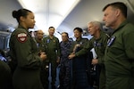 Commander of the Philippine Air Force’s Tactical Operations Wing West Brig. Gen. Erick Quijada Escarcha; Naval Air Wing Commander of the Philippine Navy Commodore Juario Marayag; Japan Maritime Self-Defense Force (JMSDF) Capt. ICHIYANAGI Kimihiko; JMSDF Commander-in-Chief Self-Defense Fleet Vice Adm. SAITO Akira; Commander, U.S. 7th Fleet Vice Adm. Karl Thomas; and Australian Defence Force Chief of Joint Operations Lt. Gen. Greg Bilton listen to a safety brief aboard a P8A Poseidon during a flight demonstration in Manila, Philippines, Aug. 26. U.S. 7th Fleet is the U.S. Navy’s largest forward-deployed numbered fleet, and routinely interacts and operates with allies and partners to preserve a free and open Indo-Pacific.