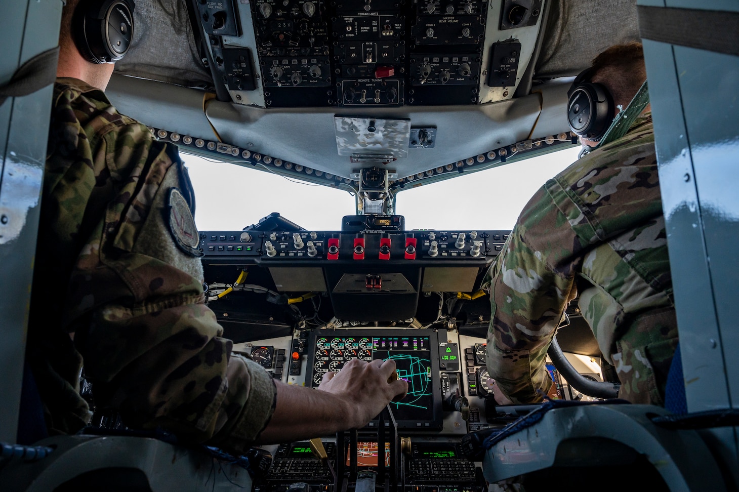 Pilots on an aircraft flight deck