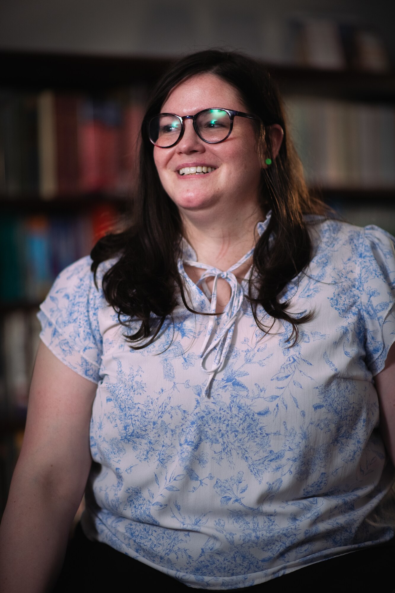 Dr. Amy Baxter, director of research for the Global College of Professional Military Education, poses for a photo, Aug. 8, 2023, at Maxwell Air Force Base, Alabama.