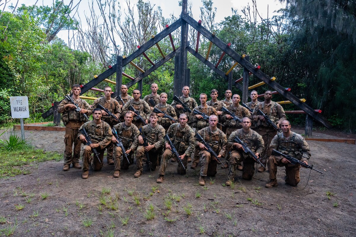 Ranger Assessment Course students, May 29, 2023, Schofield Barracks, Hawaii. While going through the RAC, students not only learned about the technical tactics, but they also conducted physical training and ruck marches to prepare them for the requirements at Ranger School. (U.S. Air Force photo by Tech. Sgt. Hailey Haux)