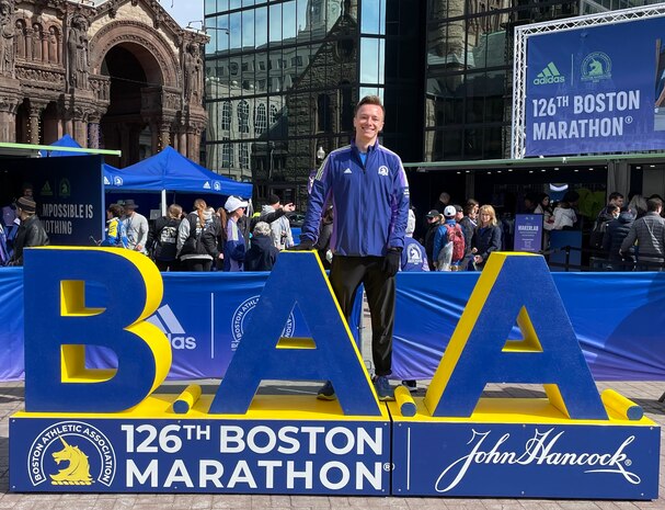 1st Lt. Brendan Jones, a mechanical engineer at Hill AFB, ran the 126th Boston Marathon.  He is a member of the Air Force Materiel Command marathon team and is training for the Air Force Marathon in September, where he will compete in the half marathon event. (Courtesy photo)