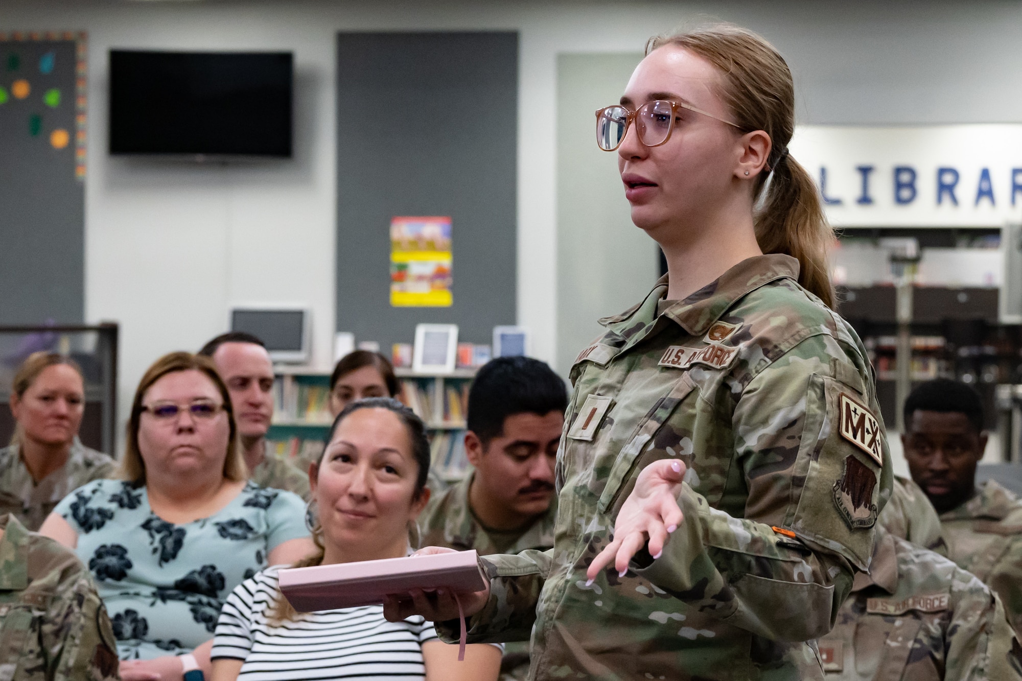 U.S. Air Force 2nd Lt. Olivia Marx asks a question.