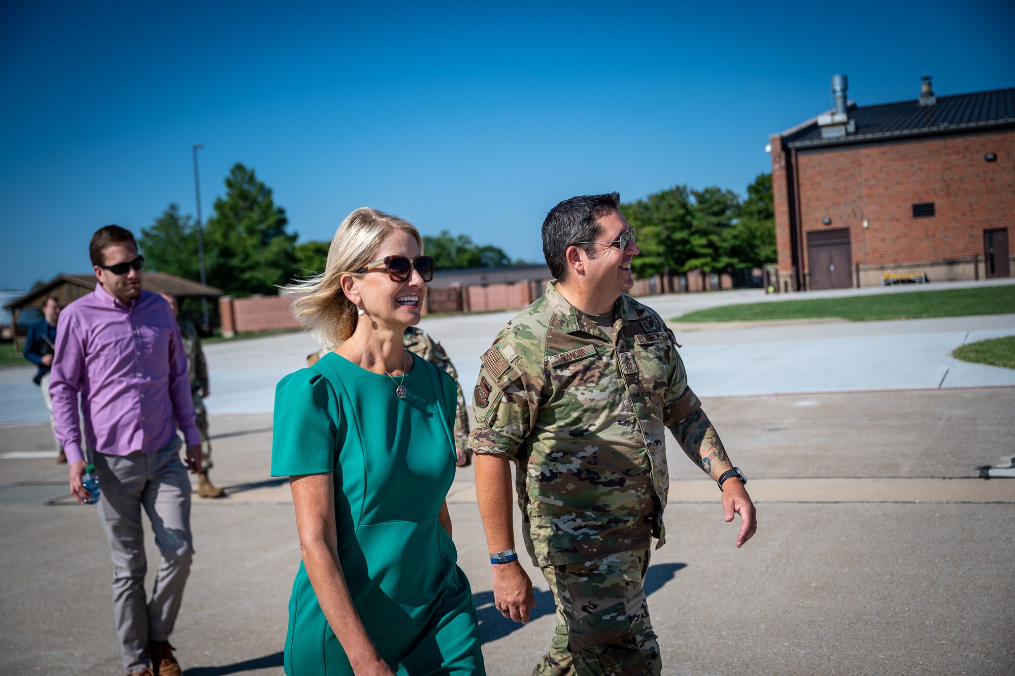U.S. Congresswoman (R-IL) Mary Miller along with members of her staff, William Wadsworth, Deputy Chief of Staff, and Patrick Farrell, District Director, meet with Col. Rick Chadwick, 932nd Airlift Wing commander, Chief Master Sgt. Christian Biancur, 932nd AW command chief, and 932nd AW group representatives during Miller’s first visit to Scott Air Force Base and the 932nd AW, Aug. 28, 2023. “I had the honor of visiting the 932nd Airlift Wing at Scott Air Force Base this week,” said Miller. “I appreciated the opportunity to learn more about the Wing and its importance to the Air Force's mission, and the local community in Illinois.” (U.S. Air Force photo by Christopher Parr)