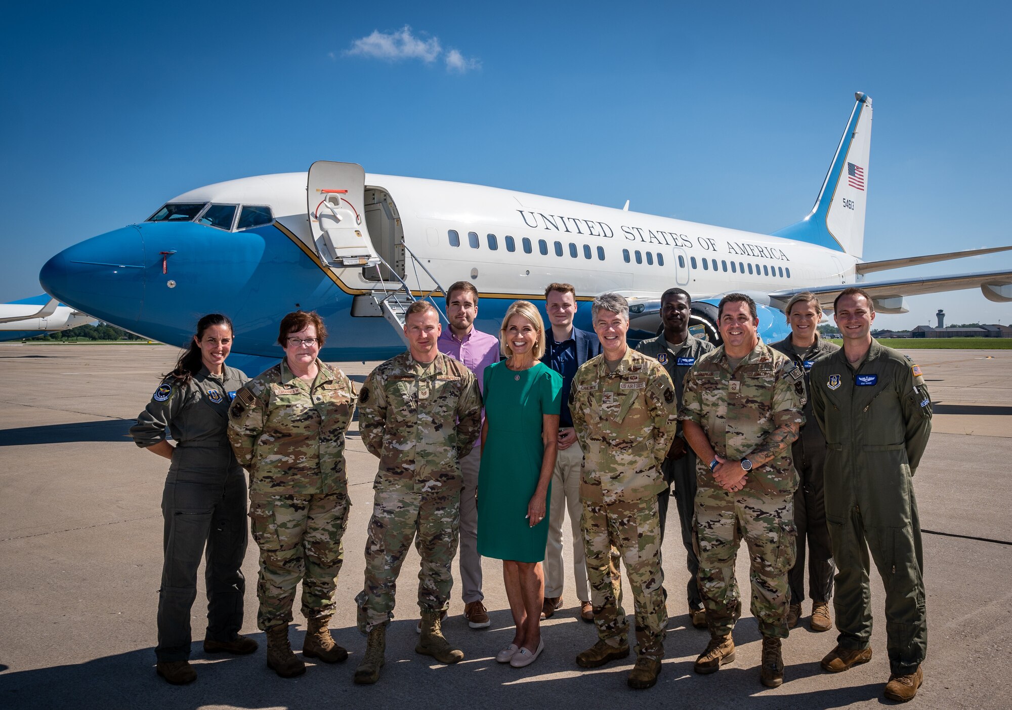 U.S. Congresswoman (R-IL) Mary Miller along with members of her staff, William Wadsworth, Deputy Chief of Staff, and Patrick Farrell, District Director, meet with Col. Rick Chadwick, 932nd Airlift Wing commander, Chief Master Sgt. Christian Biancur, 932nd AW command chief, and 932nd AW group representatives during Miller’s first visit to Scott Air Force Base and the 932nd AW, Aug. 28, 2023. “I had the honor of visiting the 932nd Airlift Wing at Scott Air Force Base this week,” said Miller. “I appreciated the opportunity to learn more about the Wing and its importance to the Air Force's mission, and the local community in Illinois.” (U.S. Air Force photo by Christopher Parr)