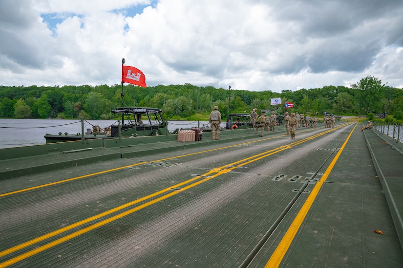 250th Engineers establish improved ribbon bridge at Fort Drum