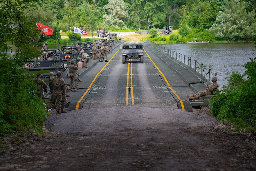 250th Engineers establish improved ribbon bridge at Fort Drum