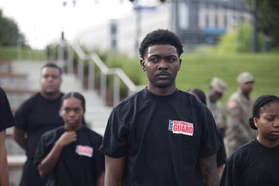 The DC Army National Guard Recruiting and Retention Battalion holds a battle handoff and naturalization ceremony at the National Harbor. During the battle handoff, Soldiers are transferred from their unit or initial entry training, into their new unit and are greeted by the unit representative.