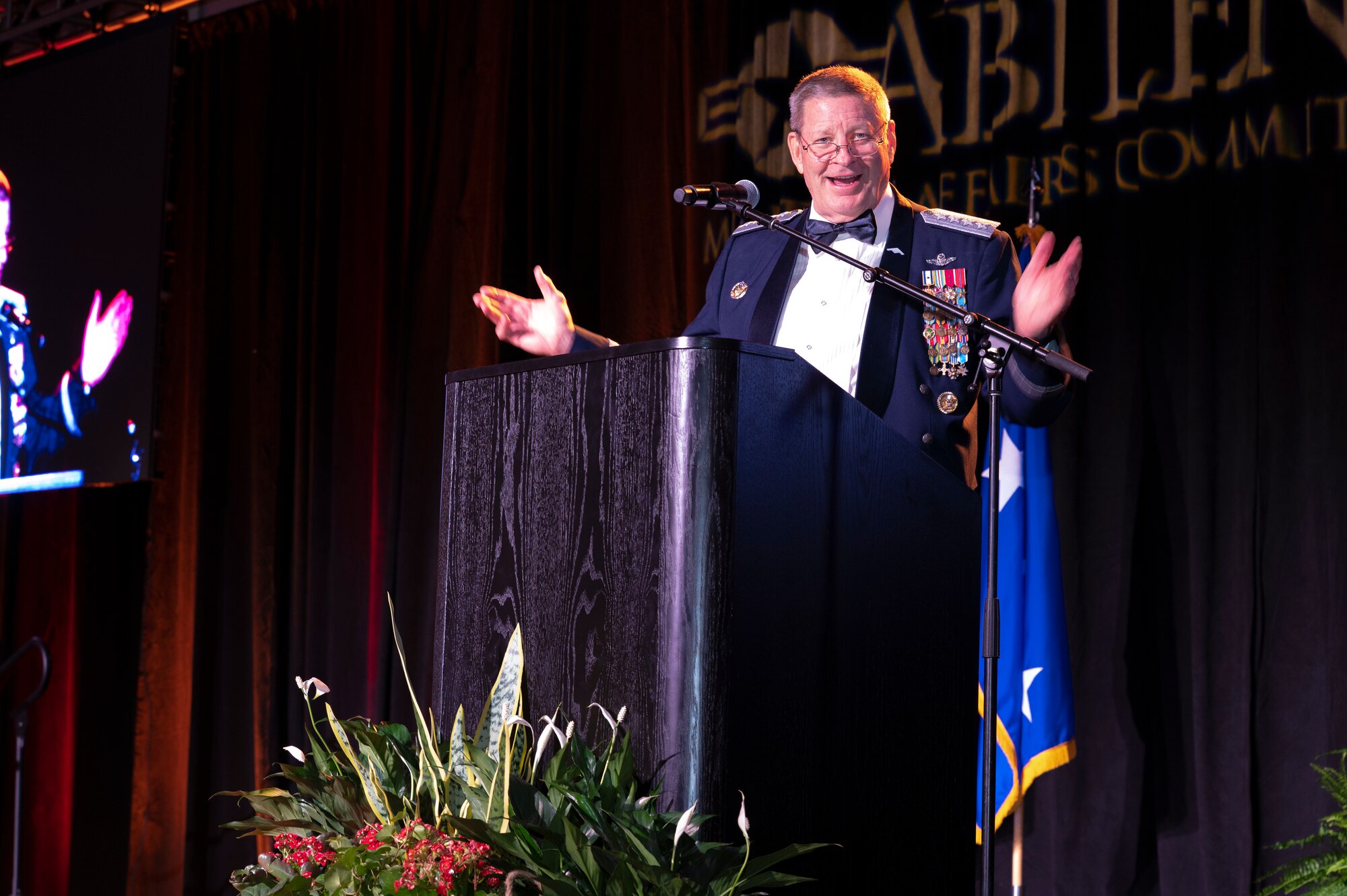Retired Gen. Robin Rand, former Air Force Global Strike Command and Air Forces Strategic Air, U.S. Strategic Command, commander, delivers the keynote address at the Abilene Military Affairs Committee and Dyess Air Force Gala in Abilene, Texas, Aug. 26, 2023. The event was held to celebrate the MAC’s 70th anniversary and the  Air Force’s 76th birthday. The Abilene MAC hosted the gala to honor Dyess Airmen and the legacy they have created at America’s only Lift and Strike Base.
