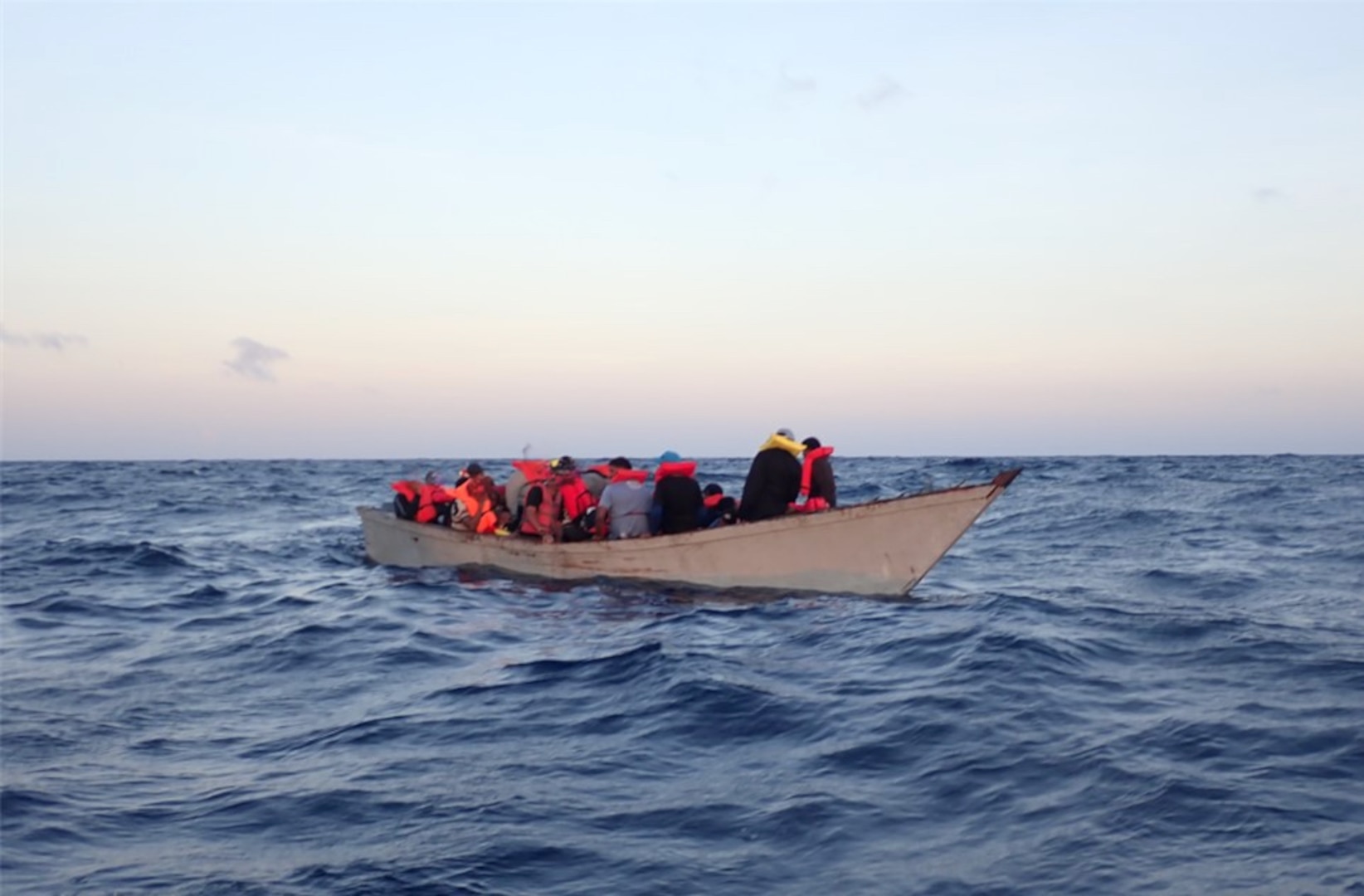 Coast Guard Cutter Confidence interdicts a migrant voyage in the Mona Passage Aug. 28, 2023.  Following the interdiction, the Coast Guard crew embarked 42 migrants who claimed to be Dominican Republic nationals.  The Coast Guard Cutter Heriberto Hernandez repatriated the 42 migrants, alongside 17 others from a separate interdiction to a Dominican Republic Navy vessel Aug. 31, 2023. (U.S. Coast Guard photo)