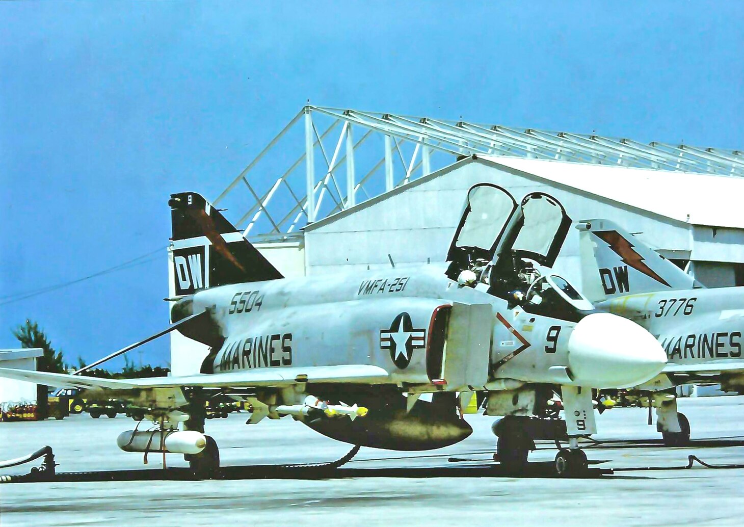 Taken at Key West in 1972, VMFA-251 was transitioning from the single orange thunderbolt to the thunderbolt with the dark blue background