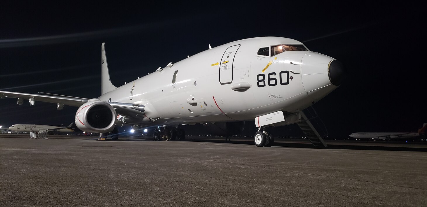 CLARK AIR BASE, Philippines (Jan. 20, 2019) — A P-8A Poseidon aircraft assigned to the "War Eagles" of Patrol Squadron (VP) 16 conducts night operations at Clark Air Base. VP-16 is deployed to the U.S. 7th Fleet (C7F) area of operations conducting maritime patrol and reconnaissance operations in support of Commander, Task Force 72, C7F, and U.S. Pacific Command objectives throughout the Indo-Asia Pacific region.