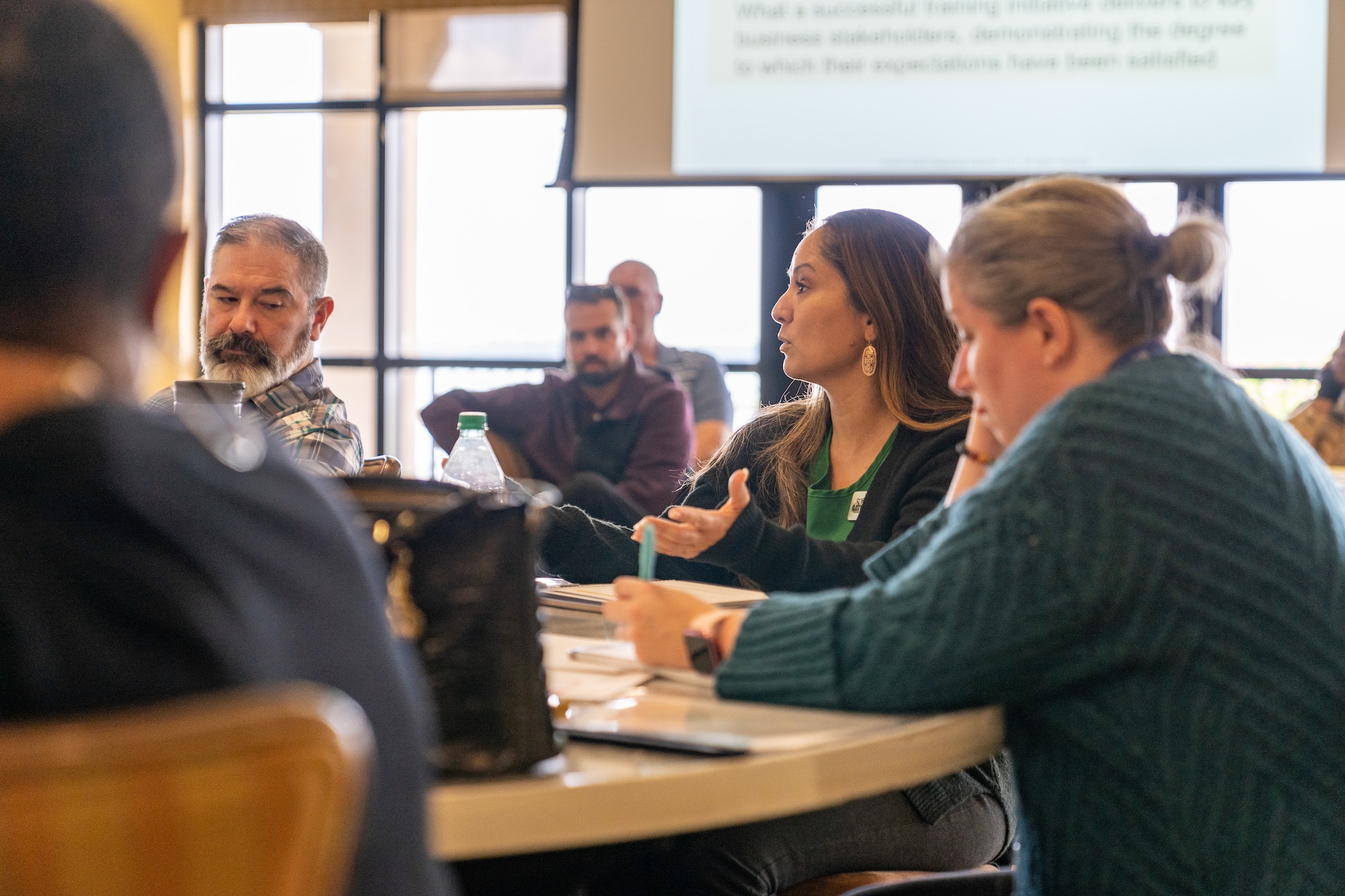 Demetria Perez, 334th Training Squadron training manager, asks a question on the Kirkpatrick model at Keesler Air Force Base, Mississippi, Aug. 1, 2023.